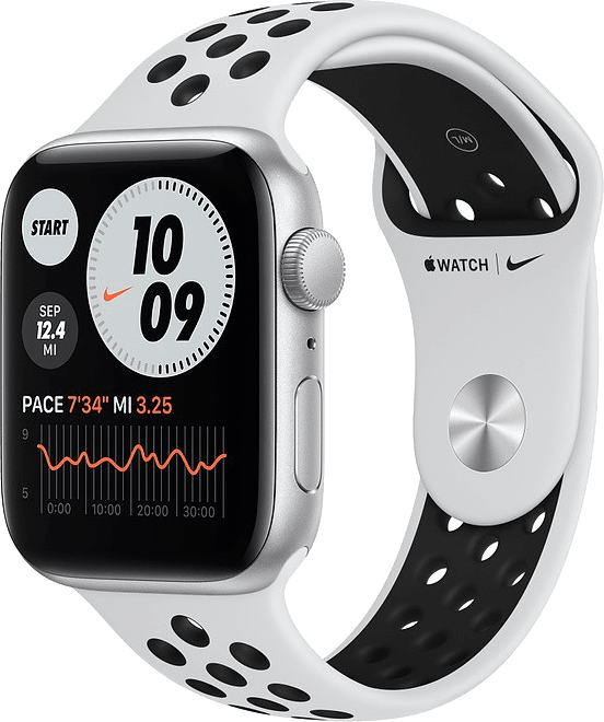 Apple Watch Nike SE Wi-Fi MYYH2FD/A (zuiver platina/zwart sportbandje) - 44 mm - zilver