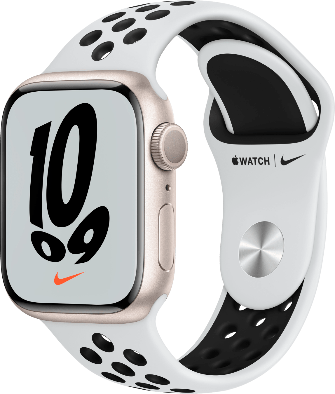 Apple Watch Nike 7 WiFi MKN33FD/A - Aluminium, puur platina/zwart sportbandje, 41 mm - Starlight