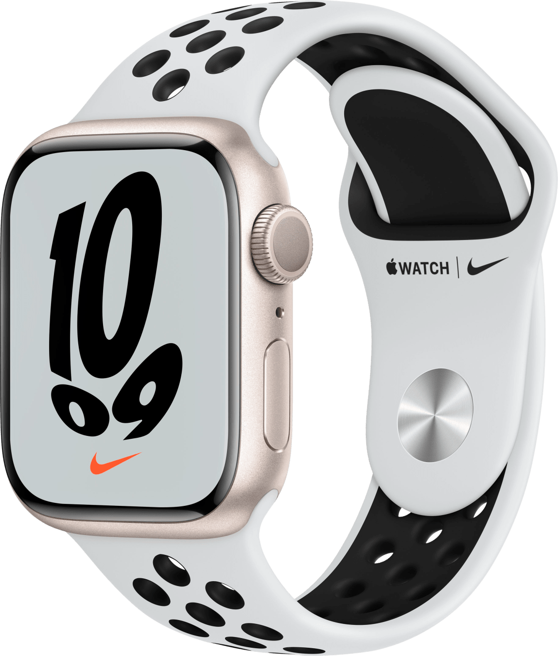 Apple Watch Nike 7 LTE MKL43FD/A - Aluminium, puur platina/zwart sportbandje, 45 mm - Starlight
