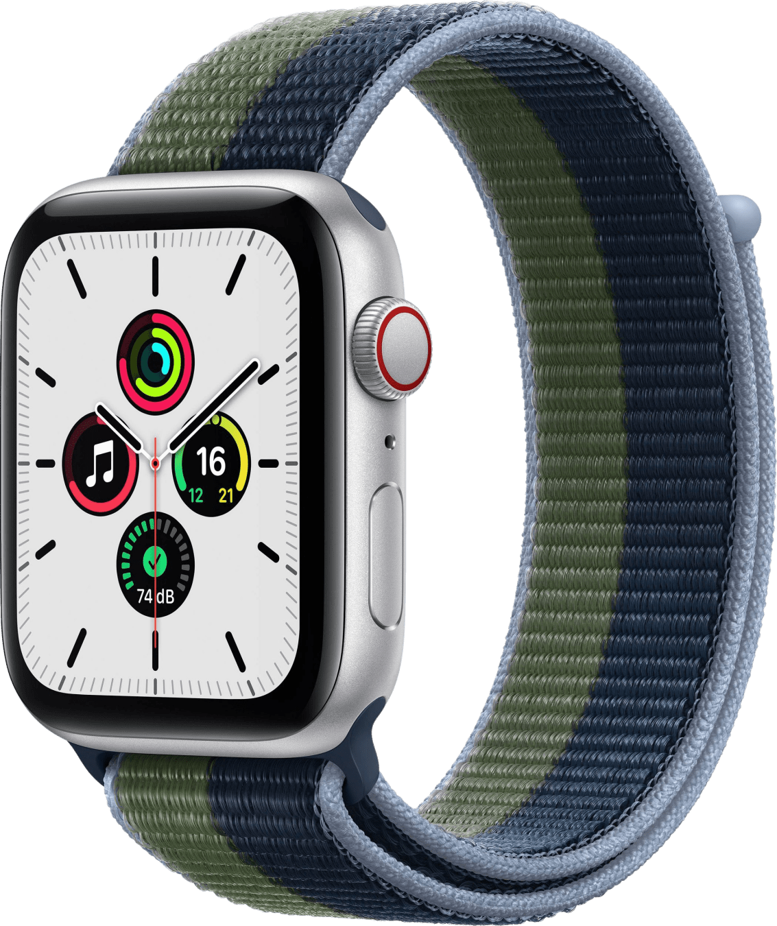 Apple Watch SE 4G 40mm Zilver Aluminium Abyss-blauw/mosgroen Nylon Sport Loop