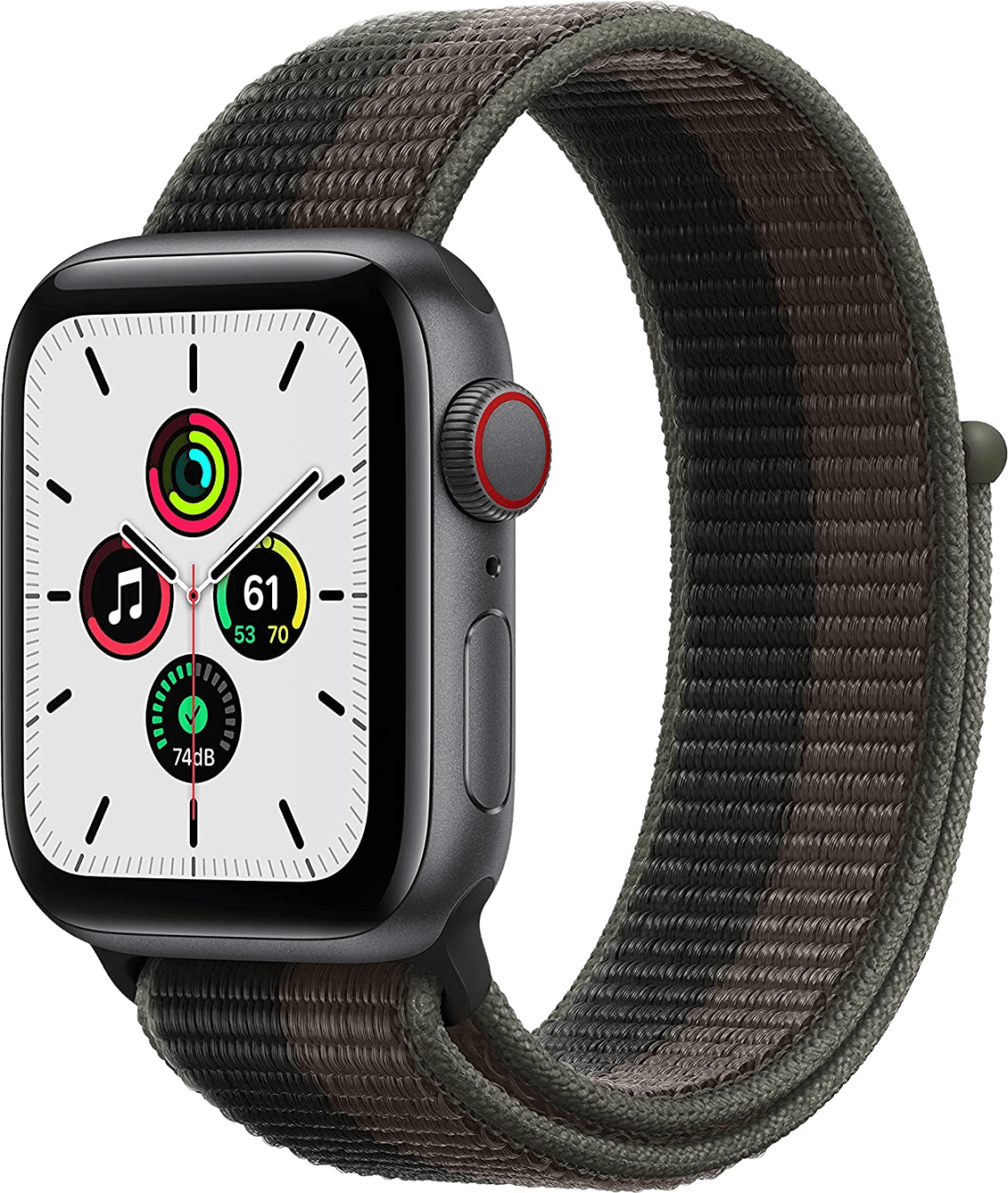 Apple Watch SE GPS + Cellular, Space Grey Aluminium behuizing en sport band, 44mm