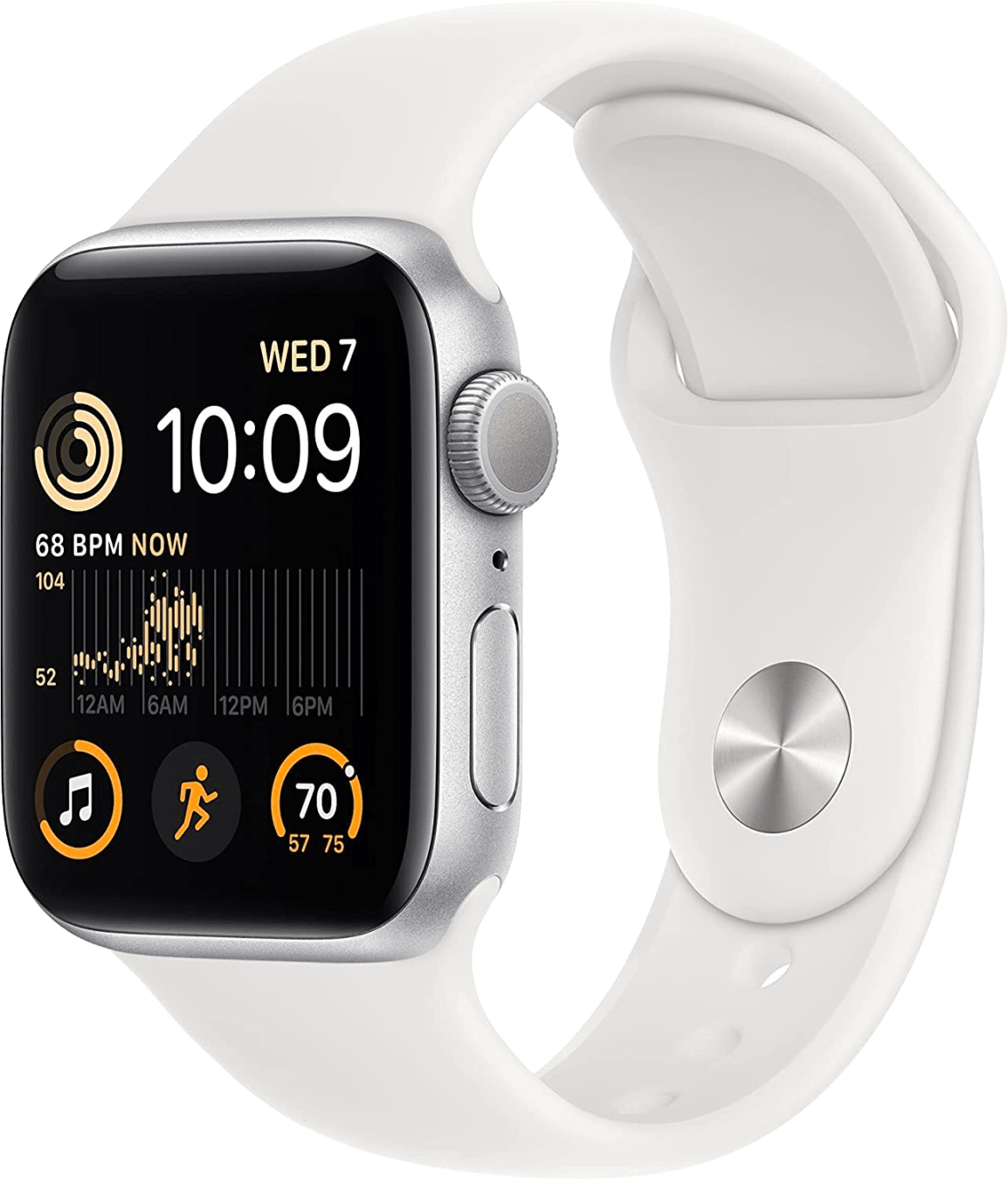 Apple Watch SE (2022) GPS MNK23FD/A - Zilver Sportbandje, 44mm - Wit