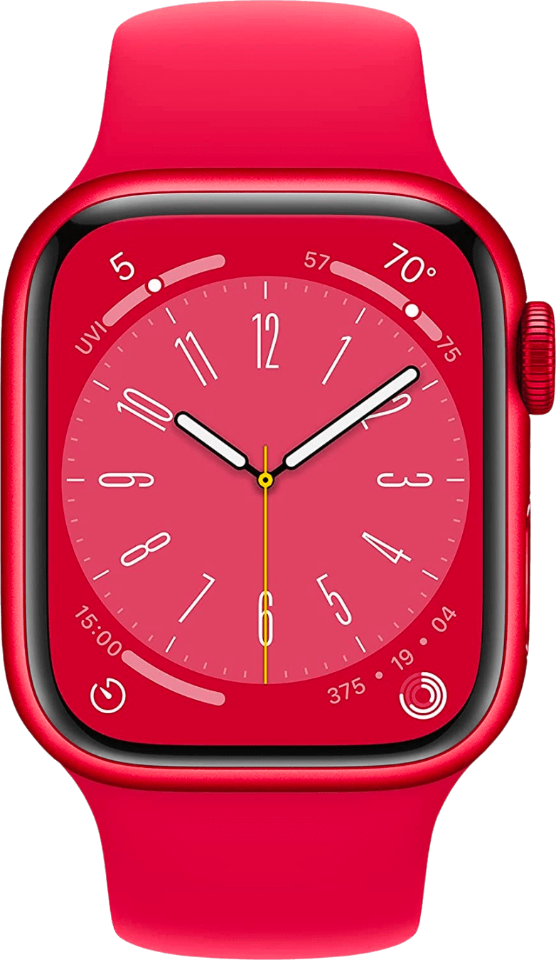 Apple Watch 8 GPS MNP73FD/A - Aluminium, Rood Sportbandje, 41mm - Rood