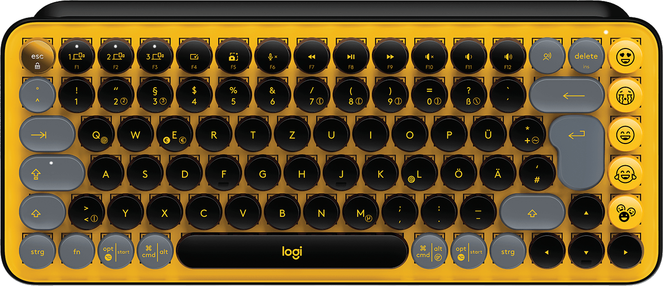 Logitech POP Keys Wireless Mechanical Keyboard With Emoji Keys. Toetsenbord formaat: Mini. Stijl toetsenbord: Recht. Aansluiting: Bluetooth, Toetsenbord toetsschakelaar: Mechanisch