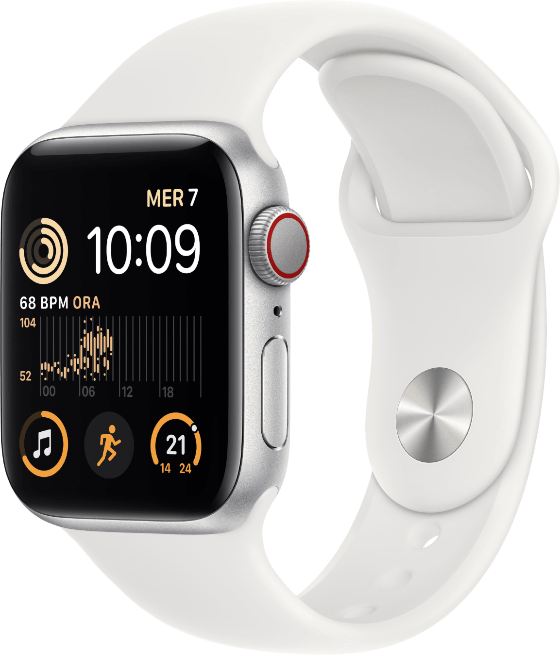 Apple Watch SE (2022) LTE MNPP3FD/A - Zilver Sportbandje, 40mm - Wit