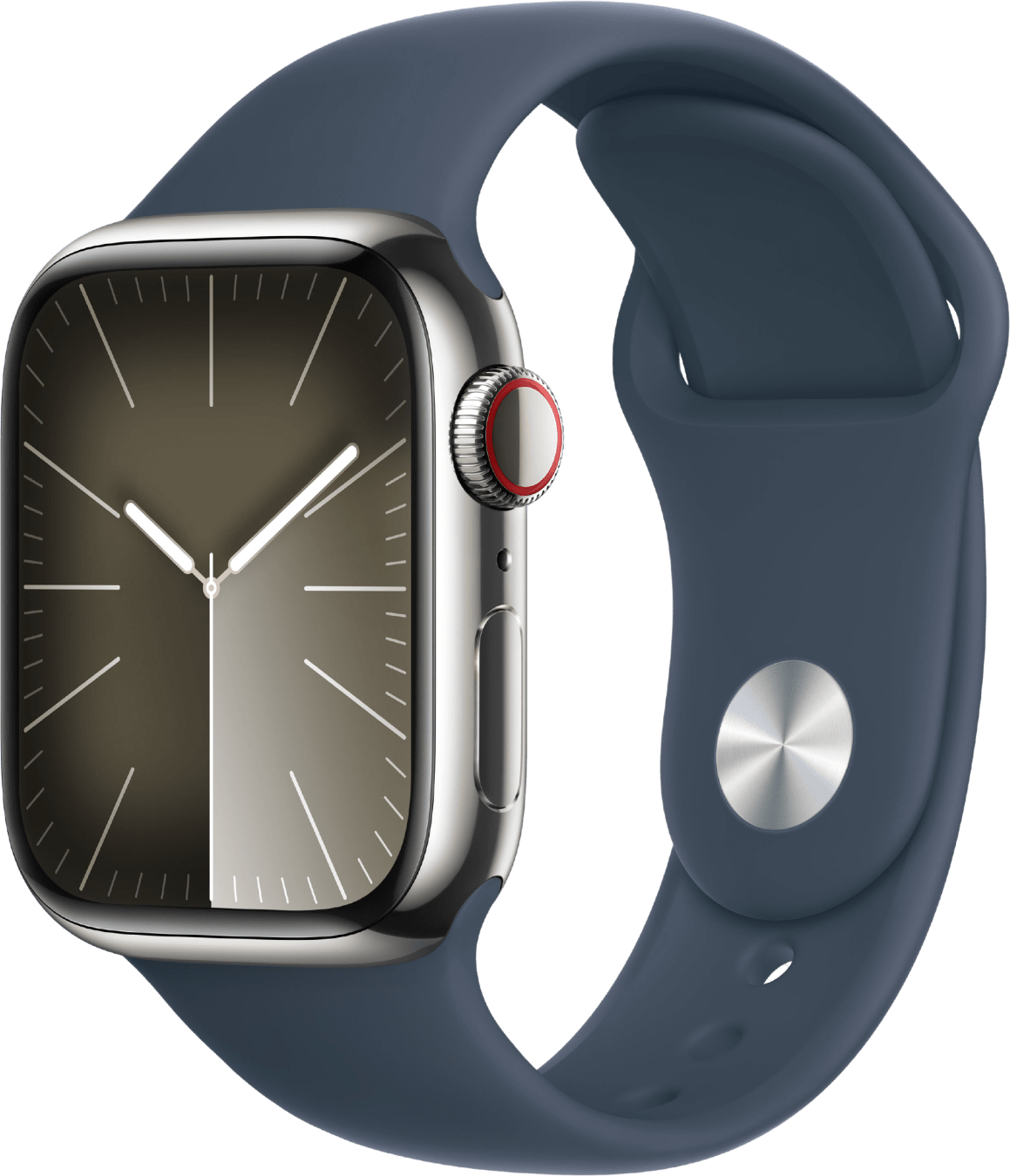Apple Watch Series 9 GPS + Cellular, Stainless Steel Case and Sport Band, 41mm