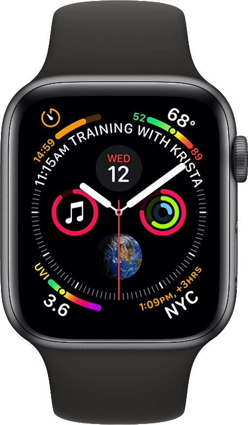 Apple Watch Series 4 44 mm aluminium spacegrijs met sportarmband [wifi + cellular] zwart