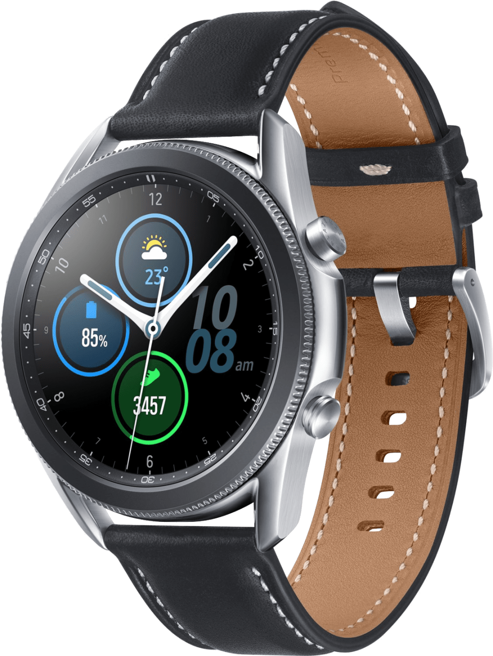 Samsung Galaxy Watch3, 45mm Stainless steel case, Real leather band