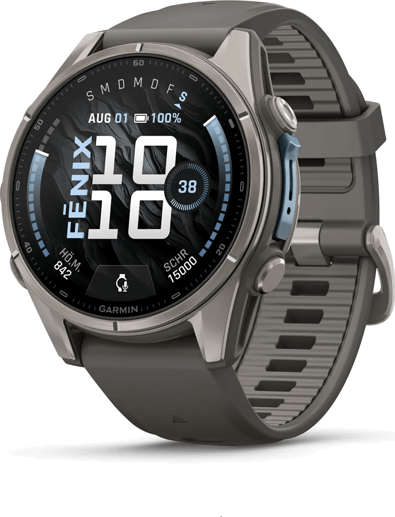 Reloj inteligente Garmin Fenix ​​9, caja de polímero reforzado con fibra y bisel de titanio, 43 mm.
