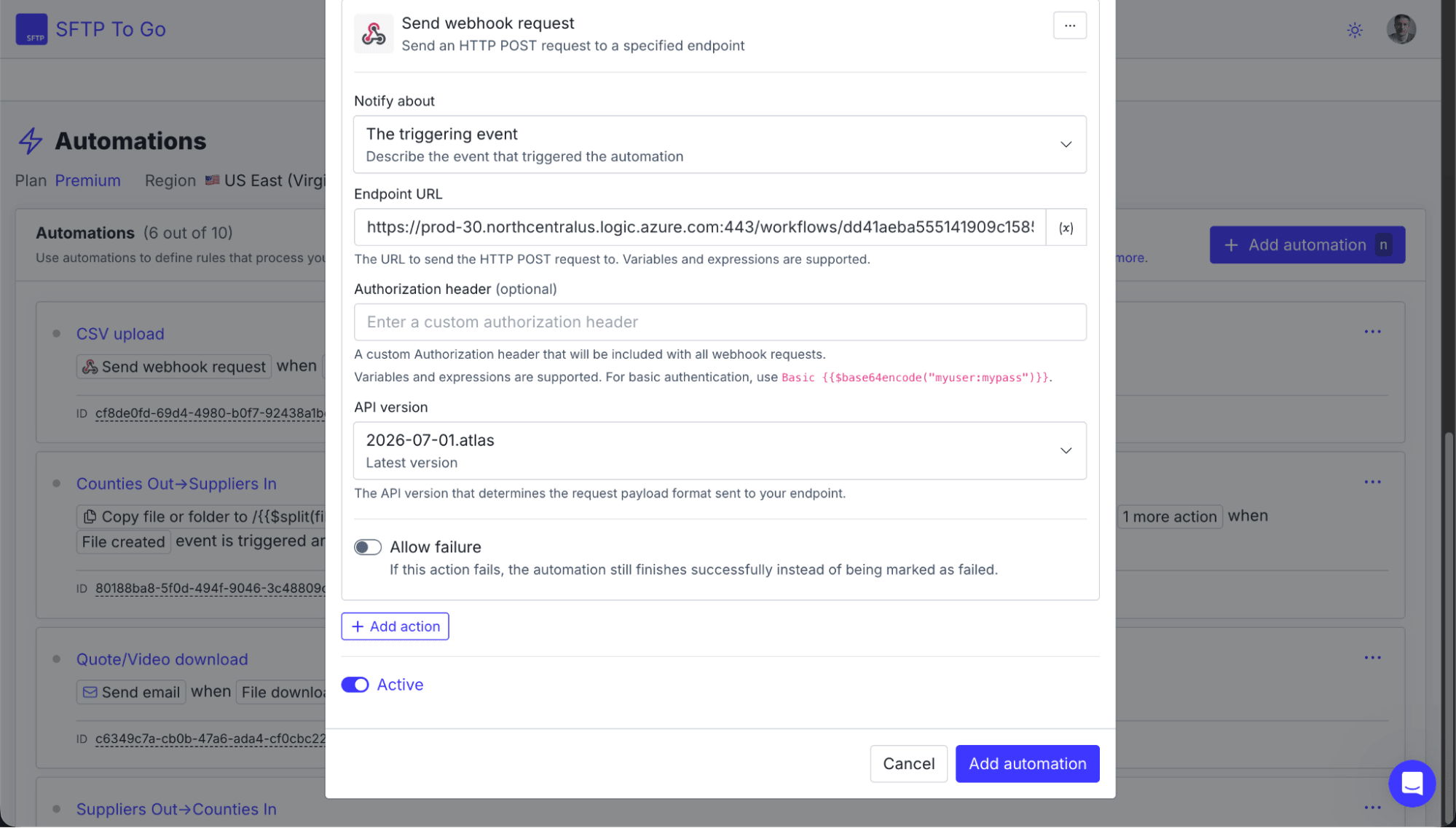 Event-driven SFTP file processing azure logic apps