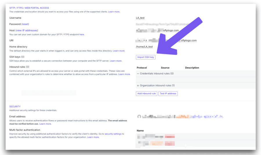 sftp to go import an ssh key from qualtrics