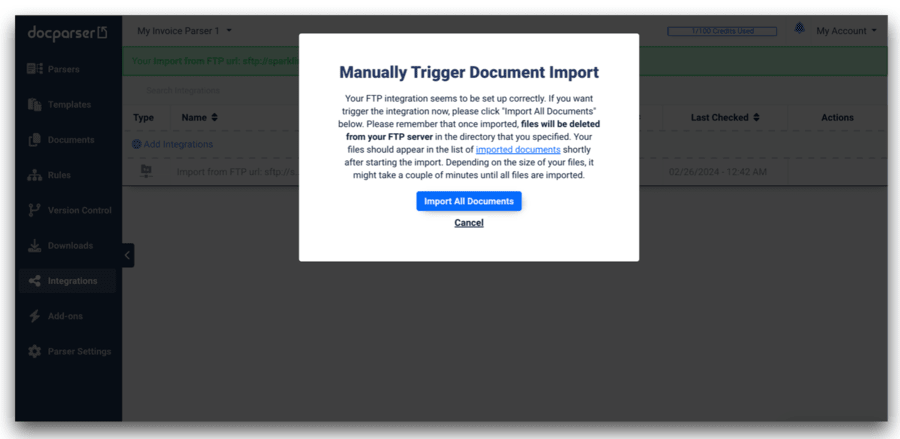 integrating sftp to go and docparser