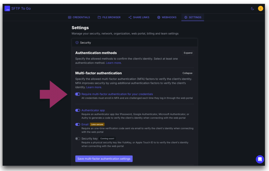 toggle web portal mfa enforcement