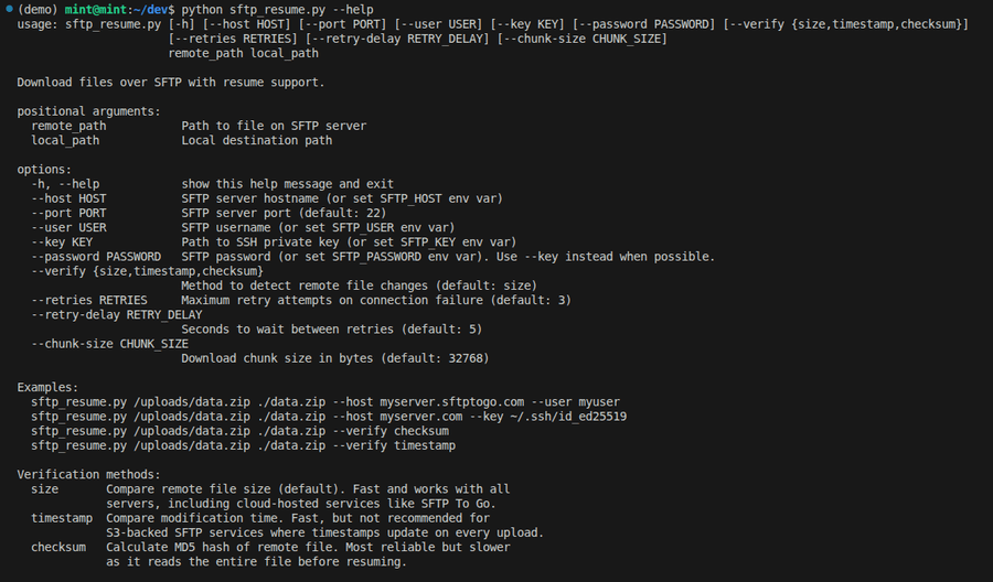 use python paramiko to resume interrupted sftp downloads 
