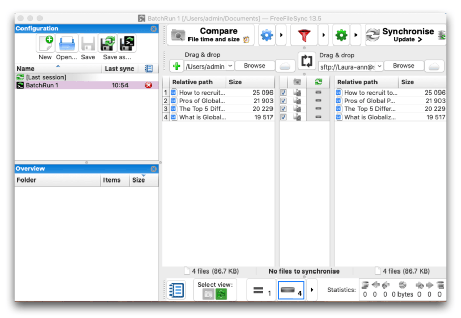 compare and sync local mac to sftp