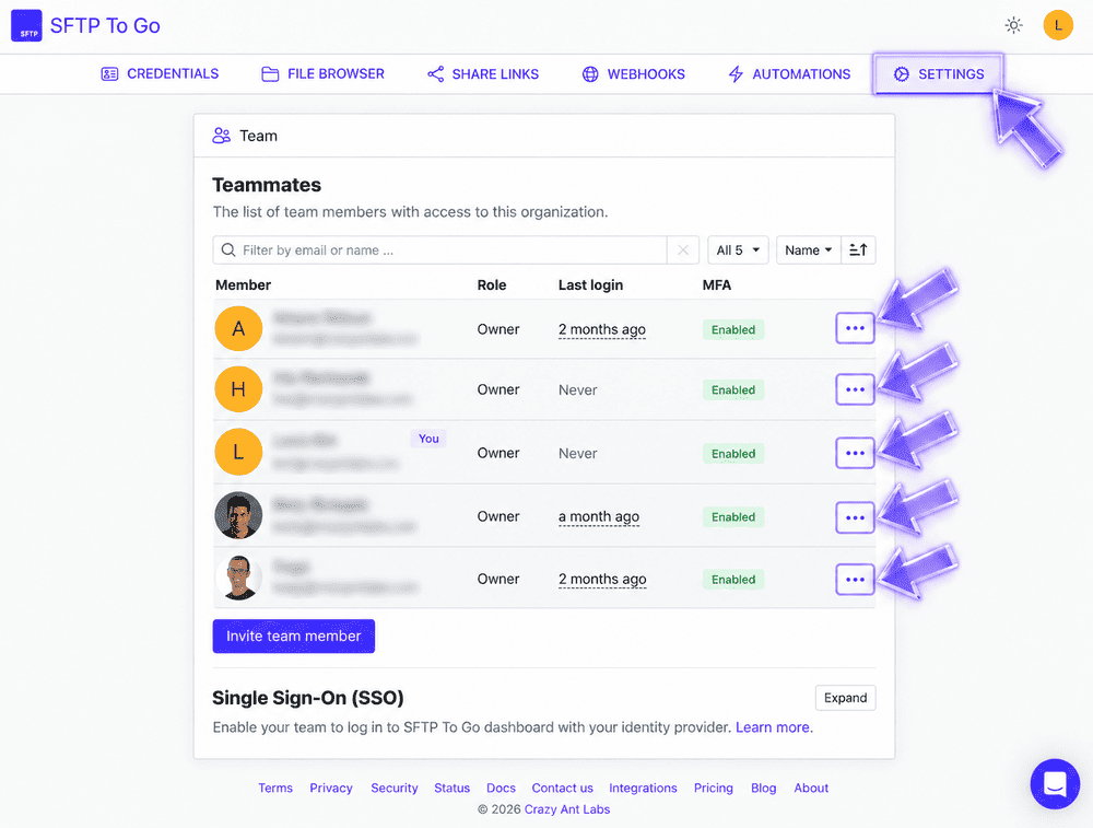 sftp to go teammates mfa reset