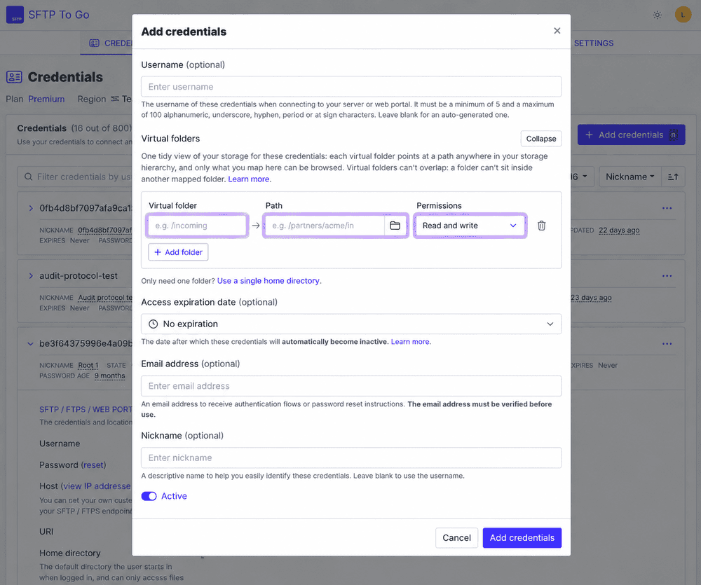 virtual folders sftp to go