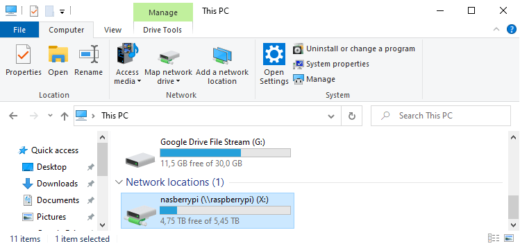 Network drive added to windows PC