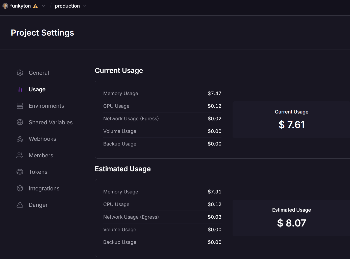 Screenshot of the real server cost of this blog on Railway for June 2026