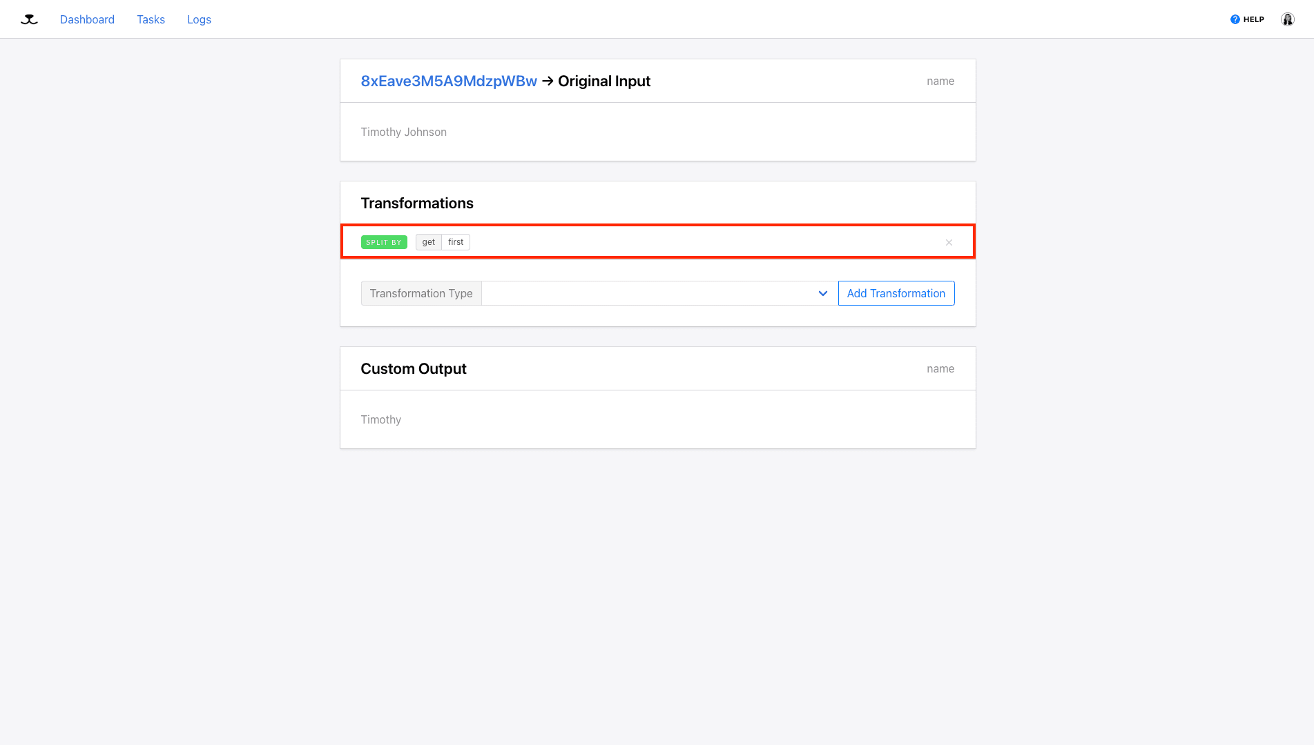 Screenshot of Roborabbit feed transformation setup with step outlined in red