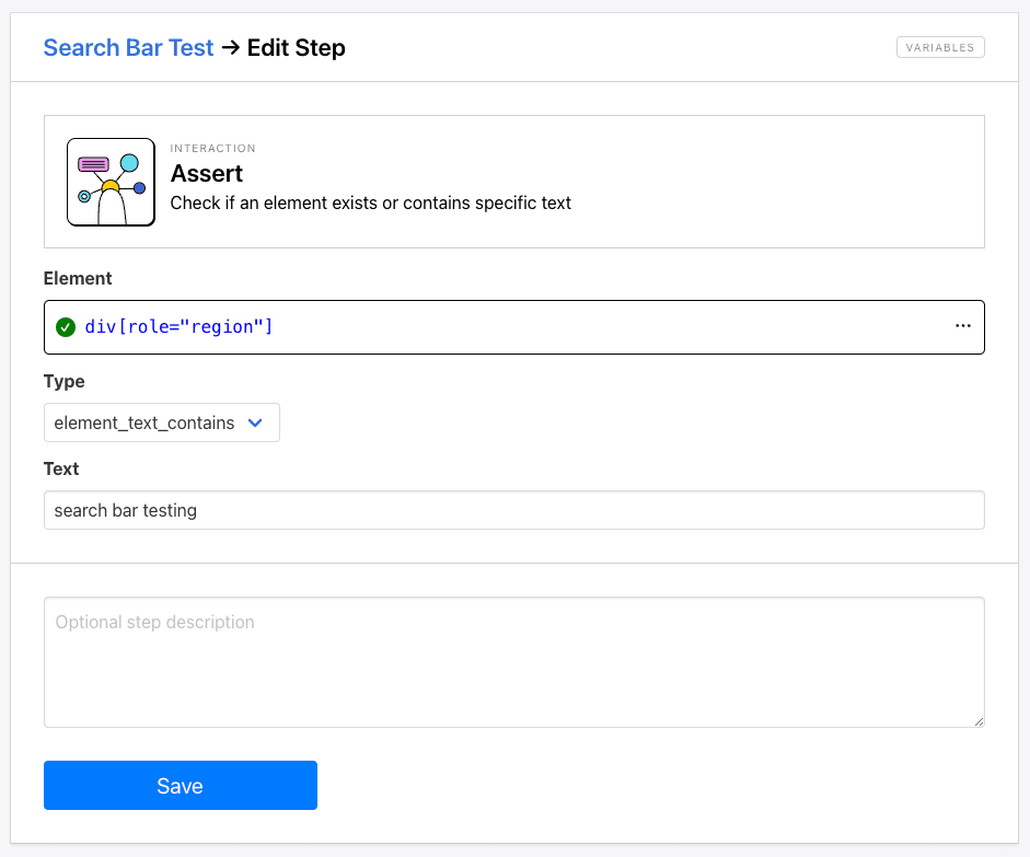 Screenshot of Roborabbit assert action setup