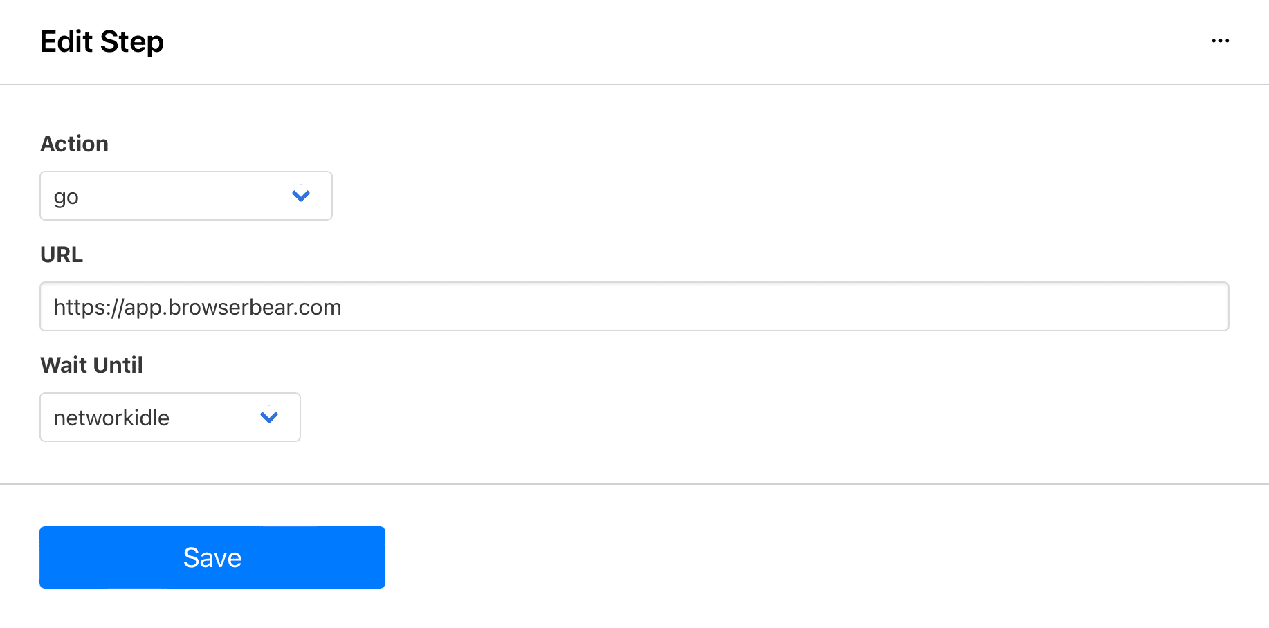 Screenshot of Browserbear go action setup