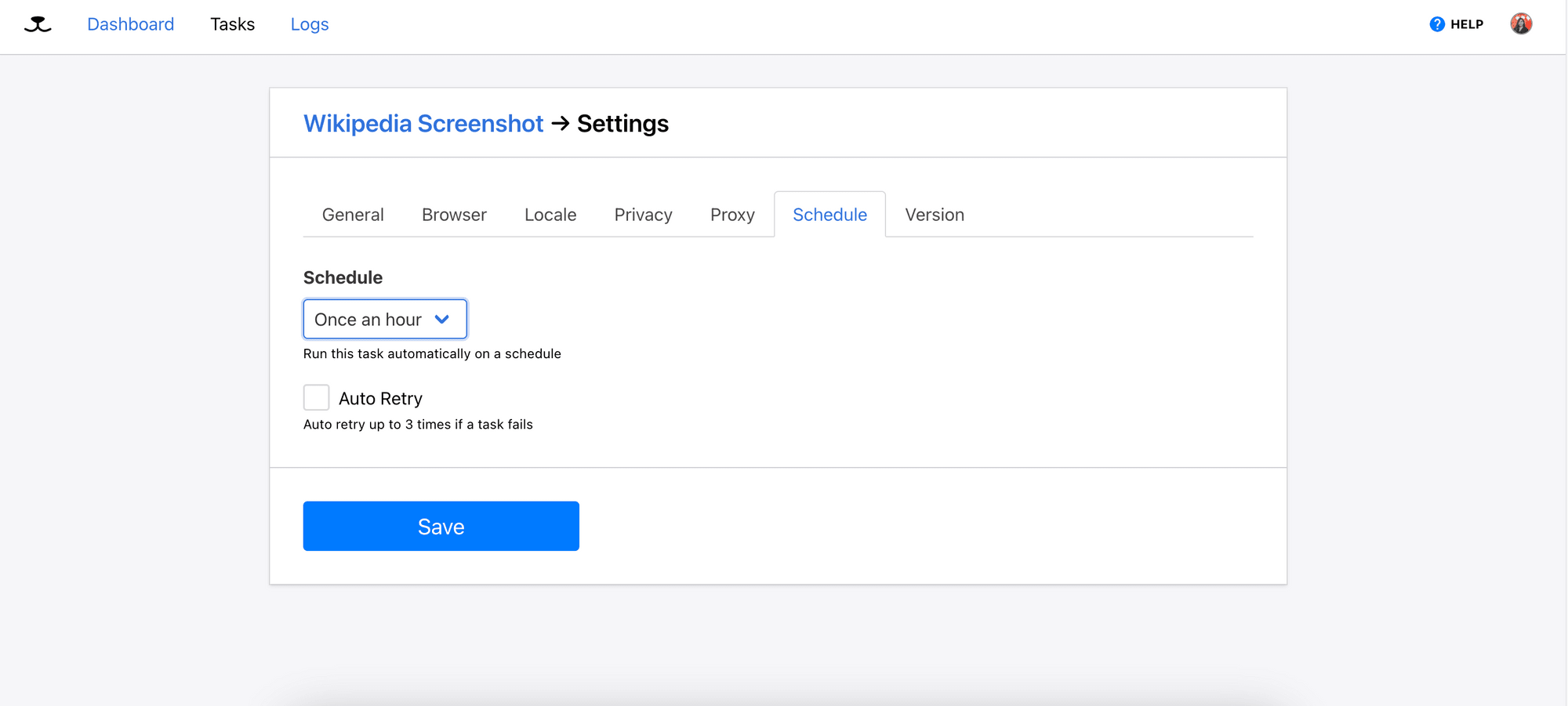 setting the Browserbear task to run on a schdule