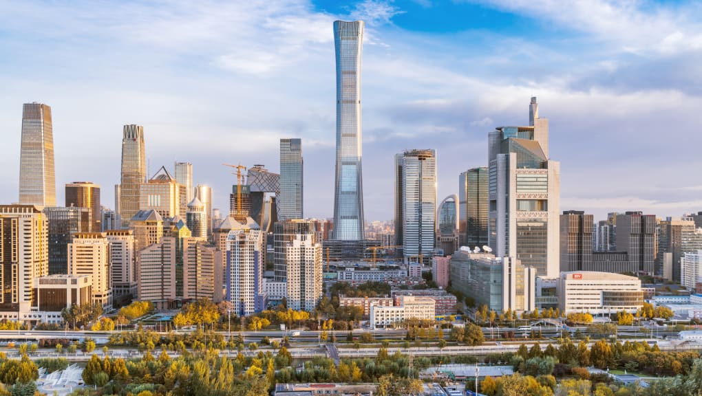 Cityscape view, including the CITIC Tower, in Beijing