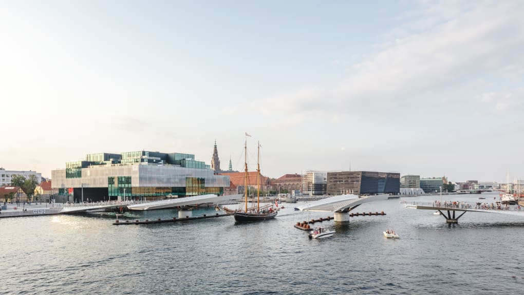 Lille Langebro Bridge开放的宽白天景观