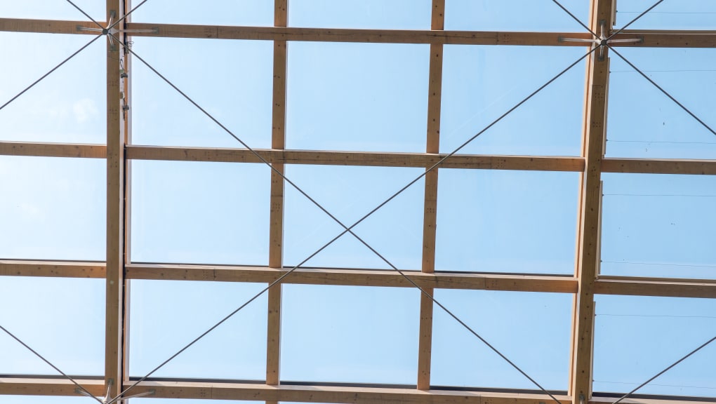 Close up view of the Taiyuan botanical garden dome glass roof