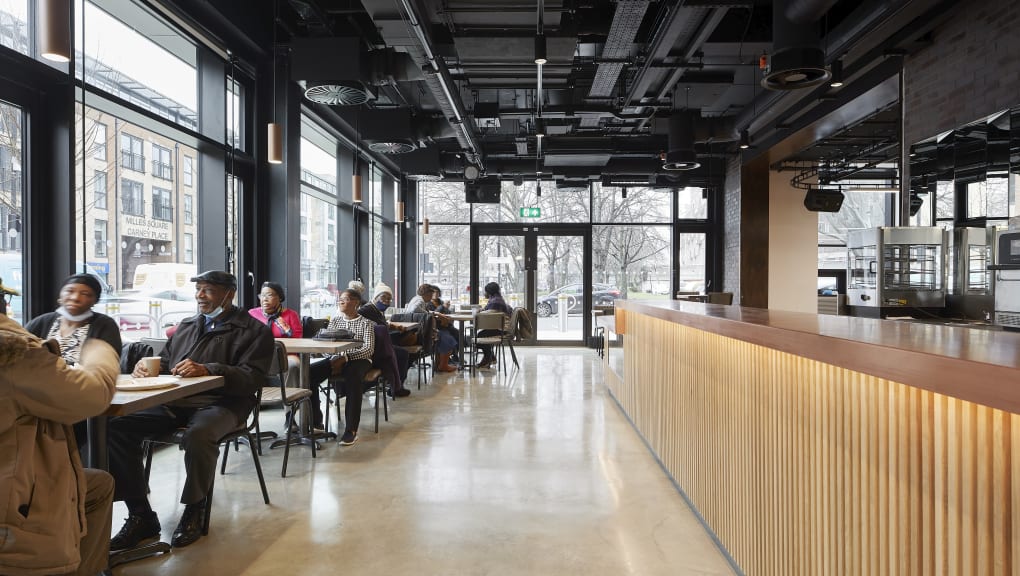 Interior view of people sitting in Brixton House