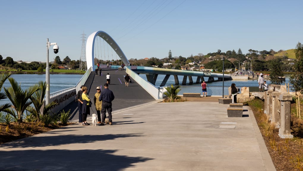 Bridge entrance view of Ngā Hau Māngere