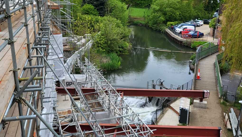Exterior angle over the river during construction. Copyright: Integral Engineering Design, 2025.