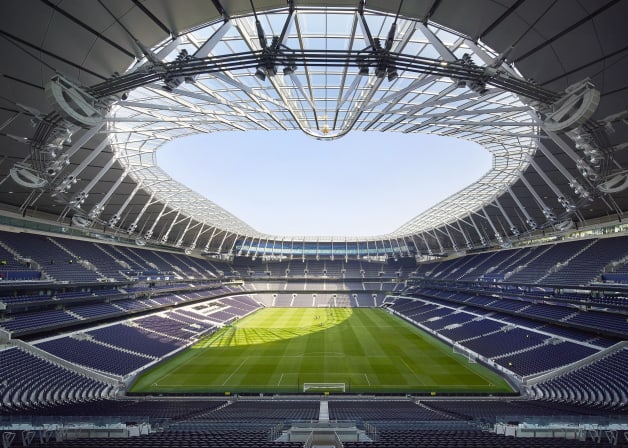 Interior wide angle shot of the Tottenham Hotspur stadium