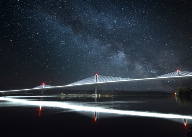 Night time view of the Rose Fitzgerald Kennedy bridge