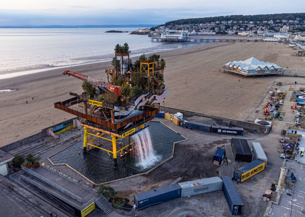 A public art installation transformed from a retired gas platform seen from above.