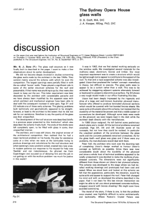 Discussion on The Sydney Opera House Glass Walls by D.D. Croft and J.A. Hooper