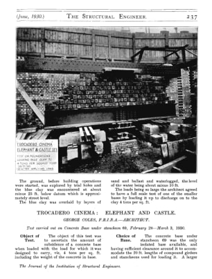 Trocadero Cinema:  Elephant and Castle. Test carried out on Concrete Base under stancheon 69, Februa