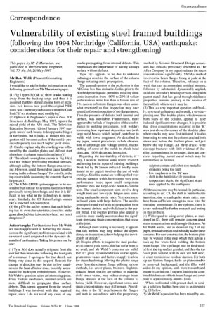 Correspondence on Vulnerability of Existing Steel Framed Buildings (Following the 1994 Northridge (C