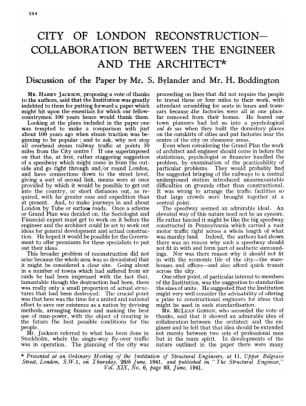 City of London Reconstruction - Collaboration Between the Engineer and the Architect. Discussion of 