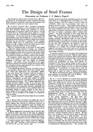 The Design of Steel Frames Discussion on Professor J.F. Baker's Paper