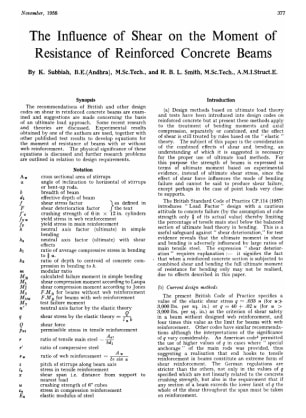 The Influence of Shear on the Moment of Resistance of Reinforced Concrete Beams