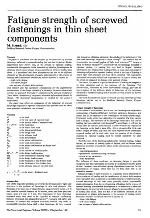 Fatigue Strength of Screwed Fastenings in Thin Sheet Components
