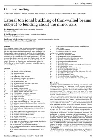 Lateral Torsional Buckling of Thin-Walled Beams Subject to Bending About the Minor Axis
