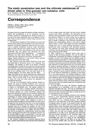 Correspondence on The Static Penetration Test and the Ultimate Resistances of Driven Piles in Fine-g