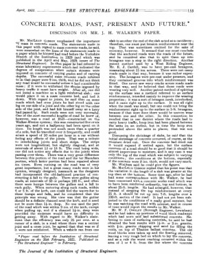 Concrete Roads, Past, Present and Future Discussion on  Mr. J.H. Walker's Paper