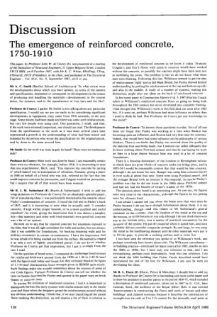 Discussion on the Emergence of Reinforced Concrete, 1750 - 1910 by Professor John. W. de Courcy