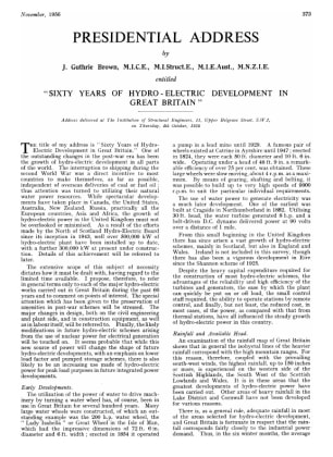 Presidential Address Sixty Years of Hydro-Electric Development in Great Britain