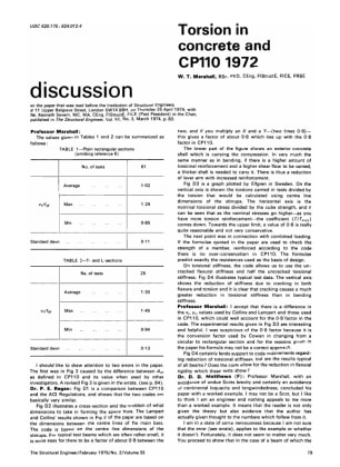 Discussion on Torsion in Concrete and CP110 1972 by W.T. Marshall