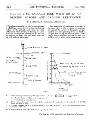 Pile-Driving Calculations with Notes on Driving Forces, and Ground Resistance